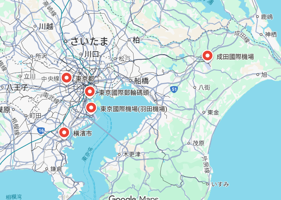 東京機場與港口地圖